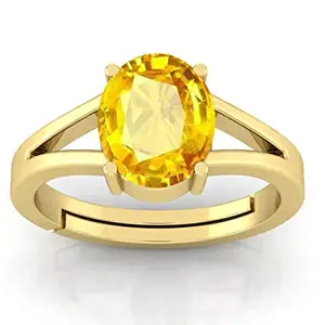 TODANI JEMS 12.25 Ratti Pukhraj Stone Original Certified Yellow Sapphire Gemstone Gold Plated Adjustable For Unisex Woman Man Ring With Lab Certificate - Adjustable