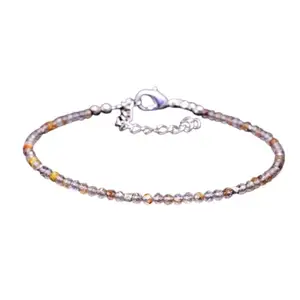 LKBEADS Silver Plated Bracelet with Multicolor Smooth Rutilated Quartz Beads – Round 2-2.5mm – 7 inch Adjustable – For Men & Women|LK_STACK_06015