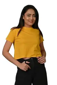 T-MOD Women 100 Percent Cotton Material Crop Top | Solid Round Neck Short Sleeve Top with Classic Fit | Soft Fabric Look for Regular Outfits Casual Wear and Modern Styling