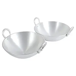 NURAT® Aluminium Deep Frying Kadhai with Handle - Silver Colour, Pack of 2 Pieces (Size: 2.5 L and 4 L) price in India.
