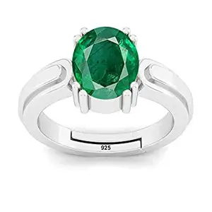 Akshita gems Astrological 925 Sterling Silver Adjustable Ring 7.00 Ratti 6.25 Carat Genuine and Certified Emerald Adjustable Silver Ring for Women's and Men's