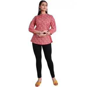 GRANTH FASHION Women's Starnora Regular Fit Cotton Blend 3/4 Sleeve | Red | XL