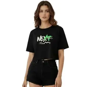 NAVRAAH Women’s Oversized Printed Crop T-Shirt | Soft, Cozy & Trendy NextLevel Printed Crop Top | Cute Print Round Neck Casual Top for College & Daily Comfort