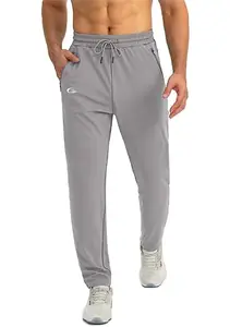 CBlue Men's Trackpants with Zipper Pockets Joggers Athletic Pants for Workout, Jogging, Running (XX-Large, Light Grey)
