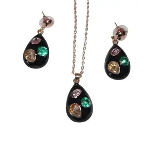 Western Black Stone Pendant Set Necklace Set for Women & Girls