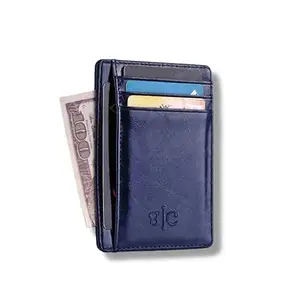 B C Leather Unisex Card Holder Cum Minimalist Wallet (Dark Blue)