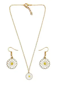EnlightenMani White Daisy Necklace + Earrings