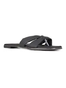 Inc.5 Womens Black Casual Solid T-Strap Slip-On Flats