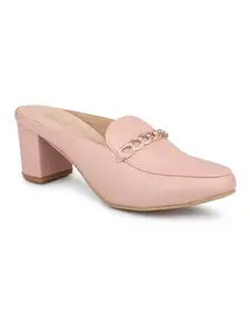 Inc.5 Women Peach Embellished Block Mules Heels