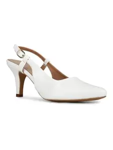 Inc.5 Womens White Solid Pointed Toe Party Wear Heel Pumps