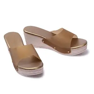 24 Wholesaler Fashionable Golden Cushy Casual and Stylish Trendy Comfortable Sandal Heels For Women's Pack Of 1 Pair_Size_ |8|