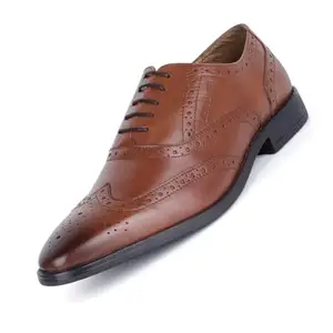 LOUIS STITCH Formal Shoes for Men - Handcrafted Wingtip Brogue Leather - Lace-Up Style Shoe for Business, Party,Casual - Russet Tan, UK Size 10 (NRXBGTN-)
