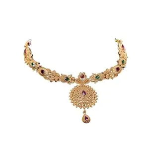Women Qute Rajwari Gold Plated Ruby Necklace Set