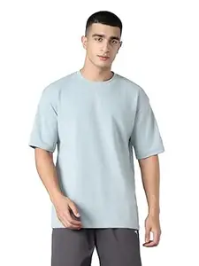 TECHNOSPORT Men Round Neck Drop Shoulder T-Shirt with ELASTO Plus Gym T Shirt for Men Sports Tee for Him Male Polyester Top