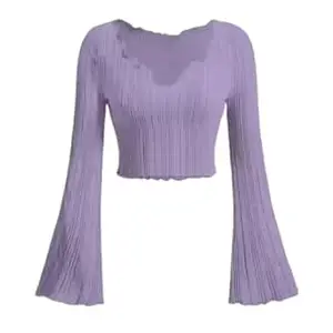 SILES FASHION Latest V-Neck Notched Flared Sleeve Top for Women | Stylish Polyester Long Sleeve Blouse for Casual Wear_450