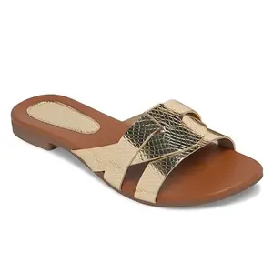 Longwalk Women Flat Sandals, Golden Stylish Lightweight, Slip-On, Non-Slip Sole for Casual, Party & Everyday Wear