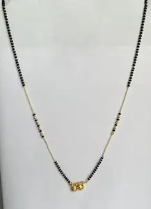Single Stranded Small Mangalsutra for Women, Black and Gold Beaded Necklace