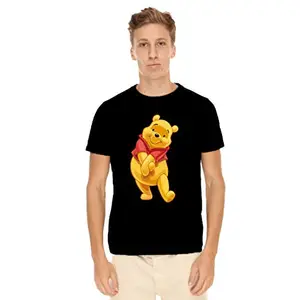 TheYaYaCafe Men's Cotton Printed Graphic Winnie The Pooh Regular Fit Half Sleeves Round Neck T-Shirt (Black, Large)