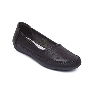 Zoom Shoes Women's Lightweight Premium Leather Stylish Slip on casusal/Party/Ethinic wear Ballet/bellerinas/Bellies Flat NV-101 Brown