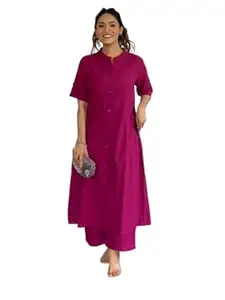 SOREN CRAFT Women's Cotton Embroiderd Long A-Line Kurti with Palazzo
