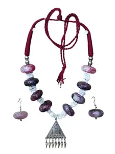 Radiant Fusion Modern Handmade Oxidized Jhumka Design Festive Necklace Set With Dangle Earring For Women Stylish Durga Puja Festival Jewellery Set With Gift Earring