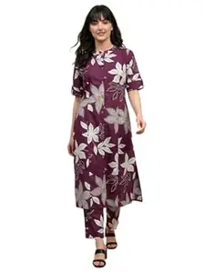 Mubeno Floral Printed Collared Neck Cord Set for Women | Cotton Blend Kurta Set for Women Ethnic Kurta Co ords for Casual |4XL.5XL Plus Size Kurta with Pant (S to 6XL)