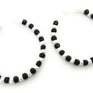 Ratnamalika Black and White Beaded bracelet, Adjustable Length set of 2