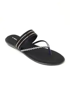 V-WALK Women's Slip-On Toe Ring Sandals with Chain Detail – Casual Flat Footwear for Daily & Ethnic Wear