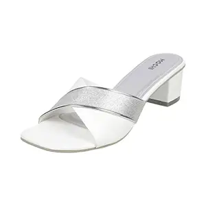 Mochi Women White Block Heel Fashion Slip-on UK/4 EU/37 (40-53)
