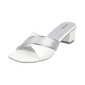 Mochi Women White Block Heel Fashion Slip-on UK/5 EU/38 (40-53)