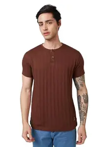 Status Quo Men's Solid Henley Neck Short Sleeves Regular Fit Tshirt | Cotton Polyester Blend | New Basic Solid | Half Sleeves | Regular Fit | Brown | XXL Size