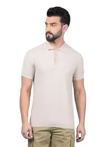 Crimsoune Club Men's Beige Jacquard Polo-Neck T-Shirt (L)