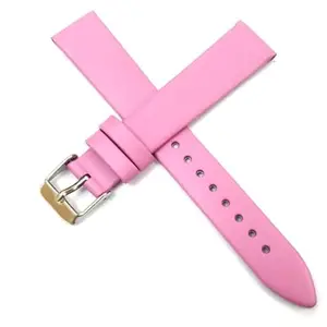 SBWC Pink Leather Strap 16mm Genuine Leather Pink Strap Silver Buckle Clasp Watch Band Strap for Men and Women