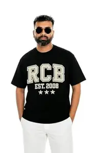 Vintage Varsity EST 2008 Graphic 180 GSM Oversized T-Shirt for Men | Premium Cotton Streetwear Black Tee