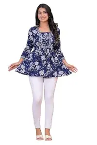 P.S. FASHION Women's Cotton Printed A-Line Short Kurti Sqaure Neck
