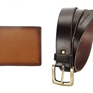 LOUIS STITCH Men's Luxury Combo Wallet and Belt for Men Genuine Leather Belt and Wallet Combo for Men (Black Brown)(LSEUTB-CAHPBB_36)