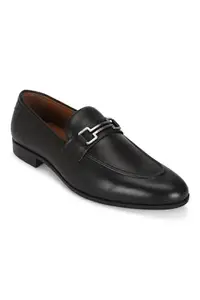 Louis Philippe Men Black Leather Slip Ons