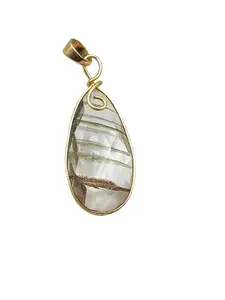 Doublet Golden Rutile Quartz Synthetic Stone Pendant Pear Shape Faceted Stone Gold Plated Pendant Unique Style Handcrafted Designer Fashion Jewelry For Her