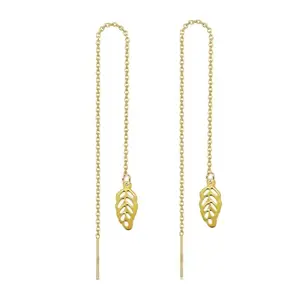 Via Mazzini Gold Plated Leaf Charm Sui Dhaga Needle And Thread Dangle Earrings For Women And Girls (ER2278)