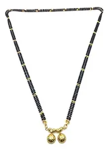 Digital Dress Room Digital Dress Women's Jewellery Gold Plated Mangalsutra Necklace 28-inch Length Chain Golden Vati Tanmaniya Pendant Traditional Black & Gold Beads Double Line Layer Long Mangalsutra For Women and Girl