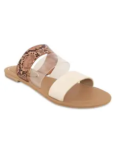 Kenneth Cole Women Flat Sandal | PU Leather With Multiple Straps Slip On Closure For Ladies & Girls, Brown