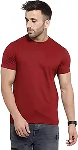 Men's Cotton Blend Round Neck T-Shirt Half Sleeve Casual Solid Regular Fit T-Shirt | Pack of 1 Maroon_L