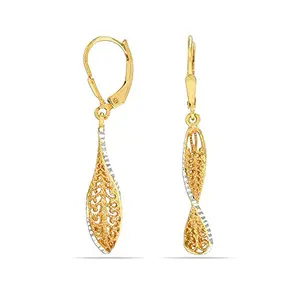 LeCalla Sterling Silver BIS Hallmarked Jewelry Leverback Filigree Leaf Feather Diamond-Cut Gold-Plated Lightweight Drop Dangle Earrings for Women
