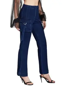 Life With Pockets Women's Bootcut High Rise Regular Stretchable Denim Jeans (LPAW24DEN85-66-71-28, Navy Blue, 28)