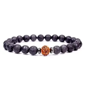 RRJEWELZ Divine Lava Rudraksha Bracelet | Original 5 Mukhi Rudraksha | Spiritual Energy & Protection | Enhances Strength & Positivity | Astrology Bracelet for Men & Women