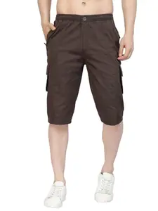 SAPPER Mens Solid Cargo Shorts with Zipper Pockets (2XL, Dark Brown)