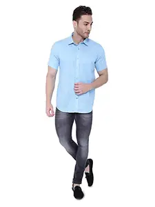 Generic Slim Fit Cotton Blend Half Sleeve Casual Shirt for Men's and Boy's (L, Blue)