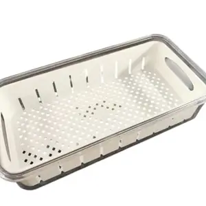 Onions Crisper Fridge Storage Box with Removable Drain Basket | BPA-Free Plastic | Stackable Organizer for Fruits, Vegetables & Snacks | 30 x 16 x 7.5 cm