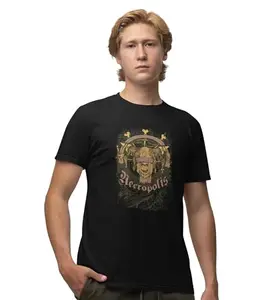EPARISEVA Necropolis Black Round Neck Cotton Half Sleeved Men's T-Shirt with Printed Graphics