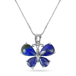 Crystu Natural AAA Lapis Lazuli Pendant with Metal Chain Original and Authentic Crystal Stone Locket for Unisex
